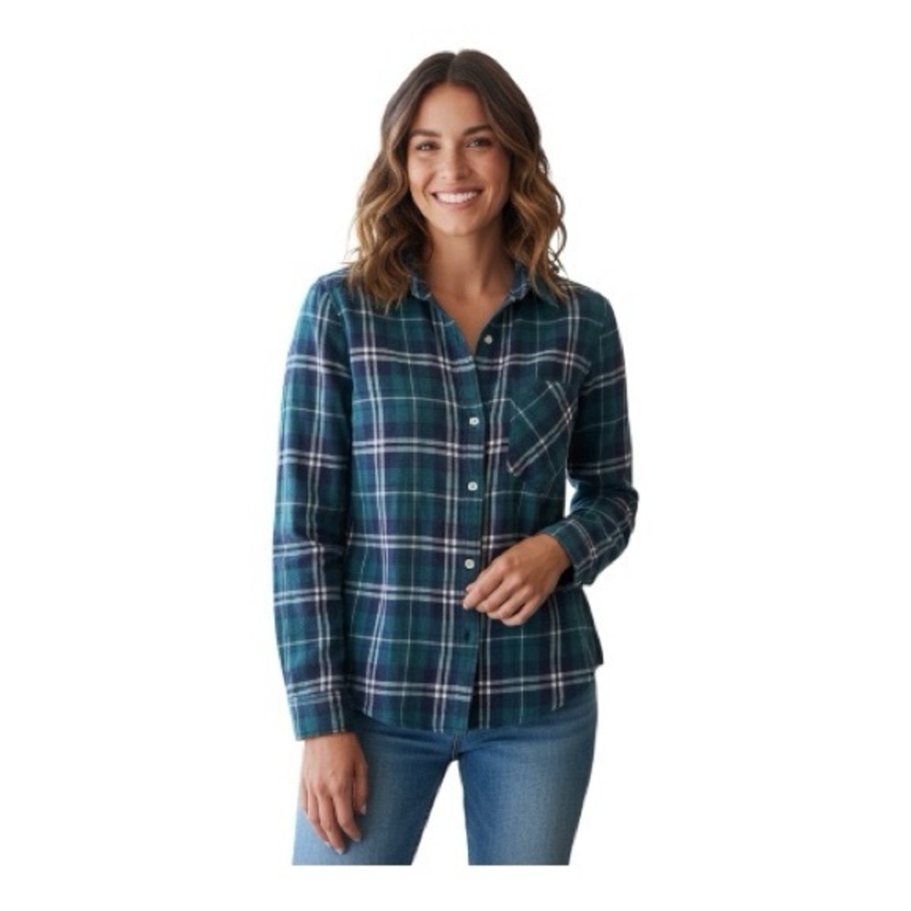 Cloth & Stone blue, green plaid button down shirt size s